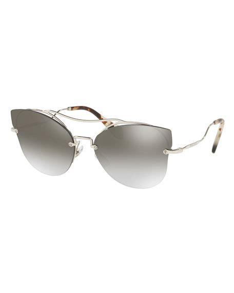 miu miu scenique rimless monochromatic brow-bar sunglasses smoke|Miu Miu Scenique Rimless Monochromatic Brow.